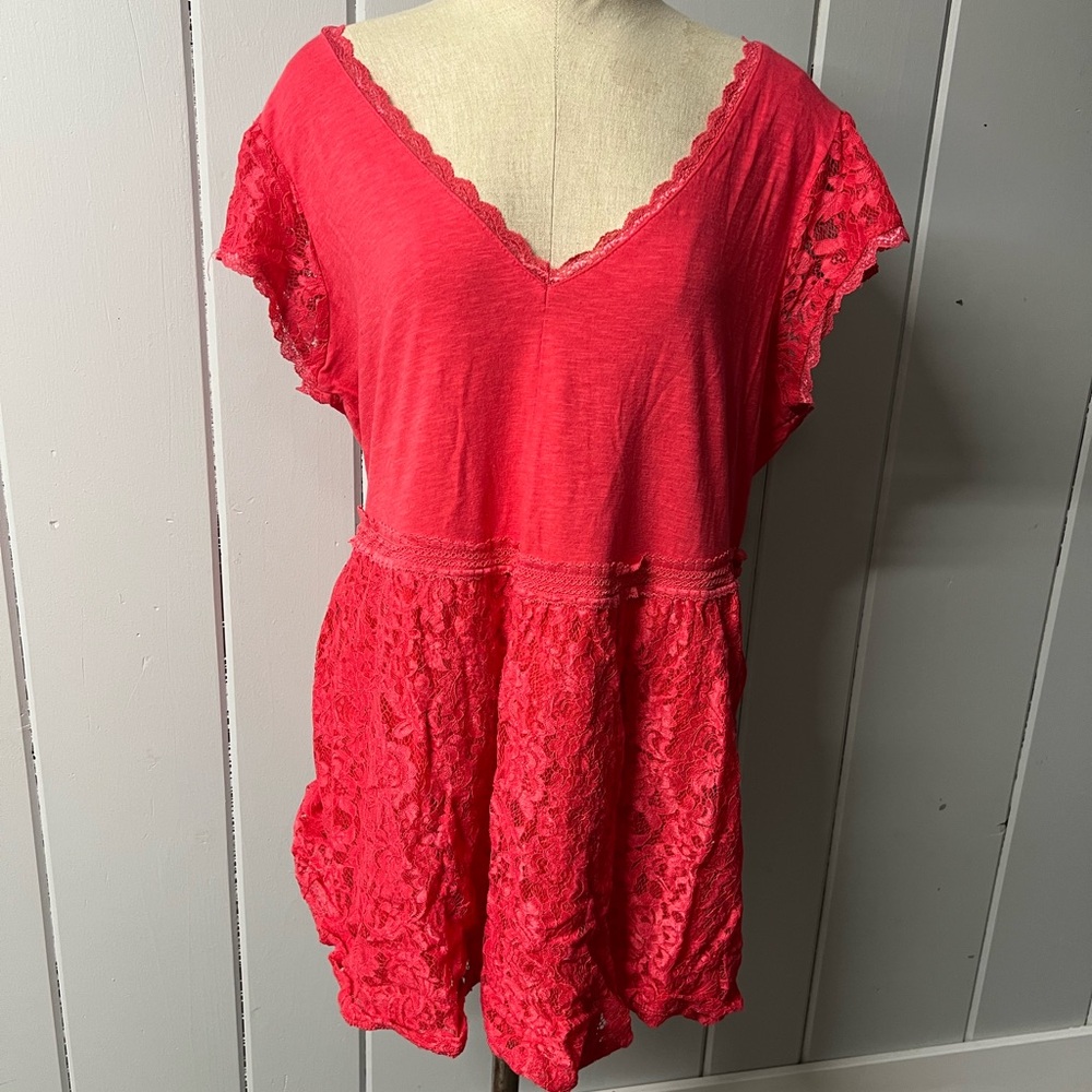 Torrid Bright Coral Lace Detail Top